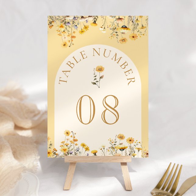 Numéro De Table Mariage floral de fleurs sauvages boho jaune (Créateur téléchargé)