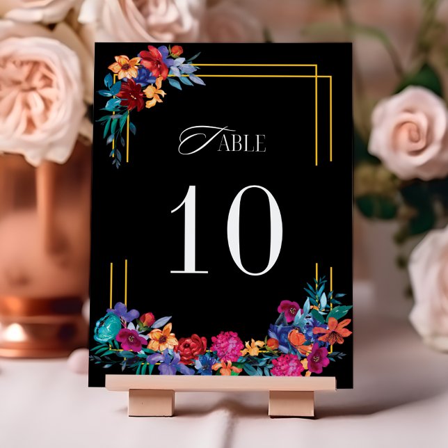 Numéro De Table Mariage Floral de la Fiesta mexicaine noire (Créateur téléchargé)