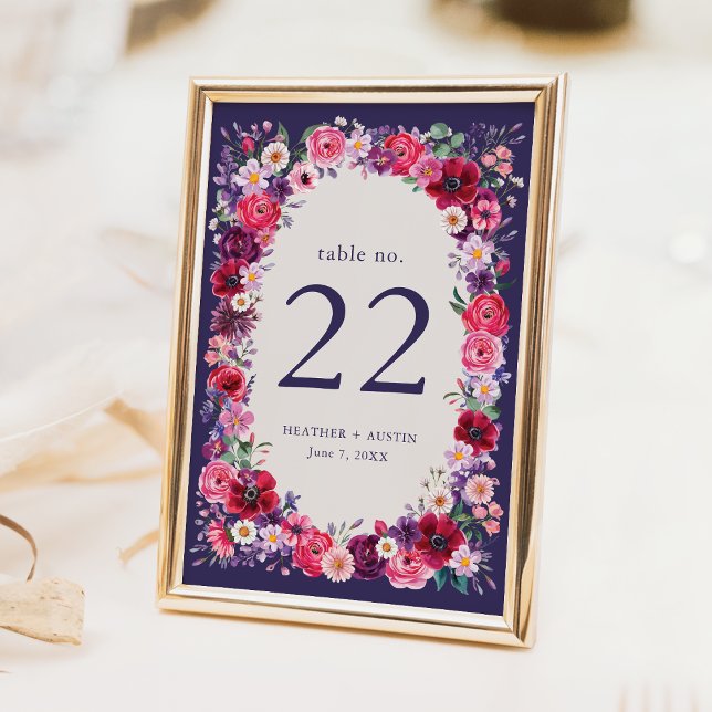Numéro De Table Mariage floral de la marine (Navy Blue Floral Wedding Table Number by Painted Paperie
)