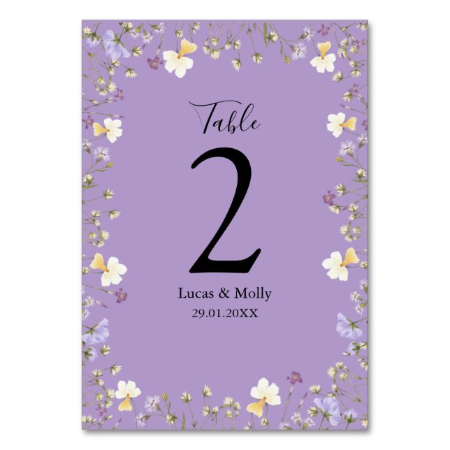 Numéro De Table Mariage Floral d'Été Fleur Sauvage Violette (Par défaut)