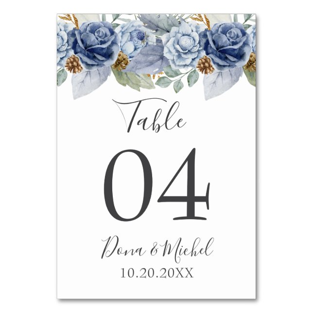 Numéro De Table Mariage Floral d'hiver bleu rustique (Par défaut)