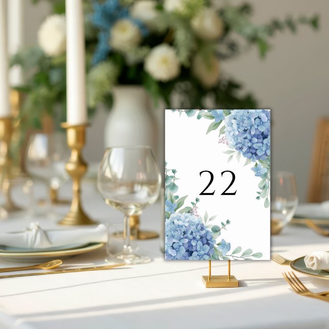 Numéro De Table Mariage Floral d'Hydrangea Bleu  (Créateur téléchargé)