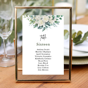 Numéro De Table Mariage Floral Élégant aux Rameaux de Roses Blanch
