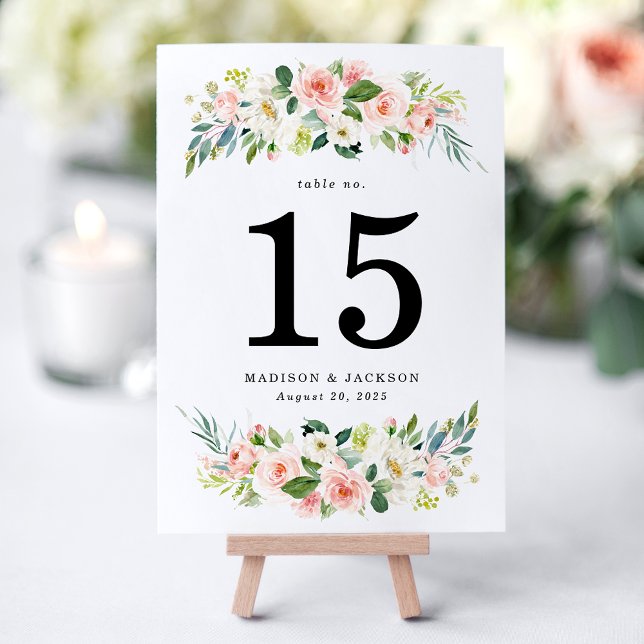 Numéro De Table Mariage Floral Élégant Rose (Créateur téléchargé)