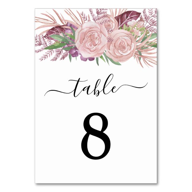 Numéro De Table Mariage Floral Élégant Rose (Par défaut)