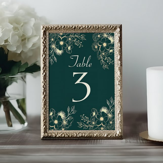 Numéro De Table Mariage Floral Émeraude Doré (Créateur téléchargé)