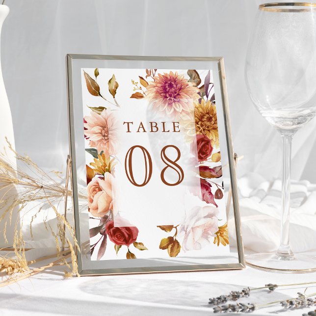 Numéro De Table Mariage Floral en Terracotta Bourguignon Rustique (Créateur téléchargé)