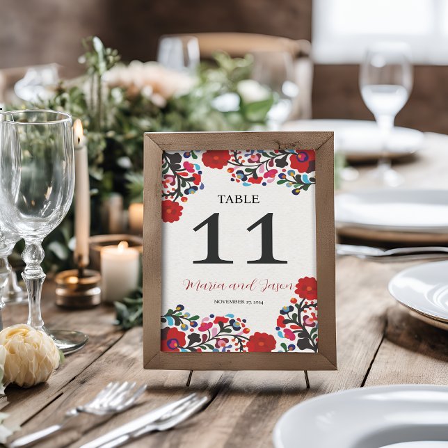 Numéro De Table Mariage Floral Floral Colorful (Mexican Floral Colorful Botanical Flowers Wedding Table Number)