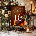 Numéro De Table Mariage floral foncé élégant été coucher de soleil<br><div class="desc">Célébrez le début de votre éternité avec des invitations aussi époustouflantes que le coucher de soleil ! Voici notre superbe suite mariage inspirée du coucher de soleil, ornée d'un vaporisateur vibrant de fleurs réalistes dans les tons orange, jaune, rouge et rose, qui reflète parfaitement les couleurs d'un coucher de soleil...</div>