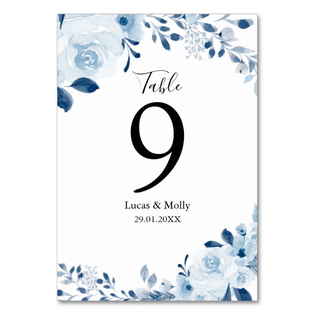 Numéro De Table Mariage Floral Français Bleu Moderne (Par défaut)
