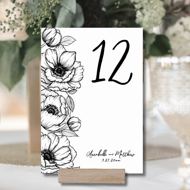 Numéro De Table Mariage floral géant tiré à la main (Hand Drawn Whimsical Floral Wedding Table Number )