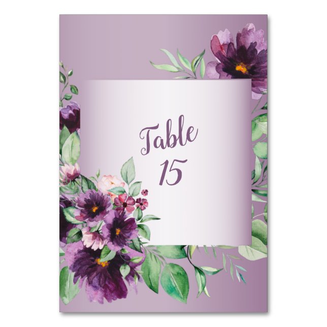 Numéro De Table Mariage Floral Géométrique de Verdure Violette (Par défaut)
