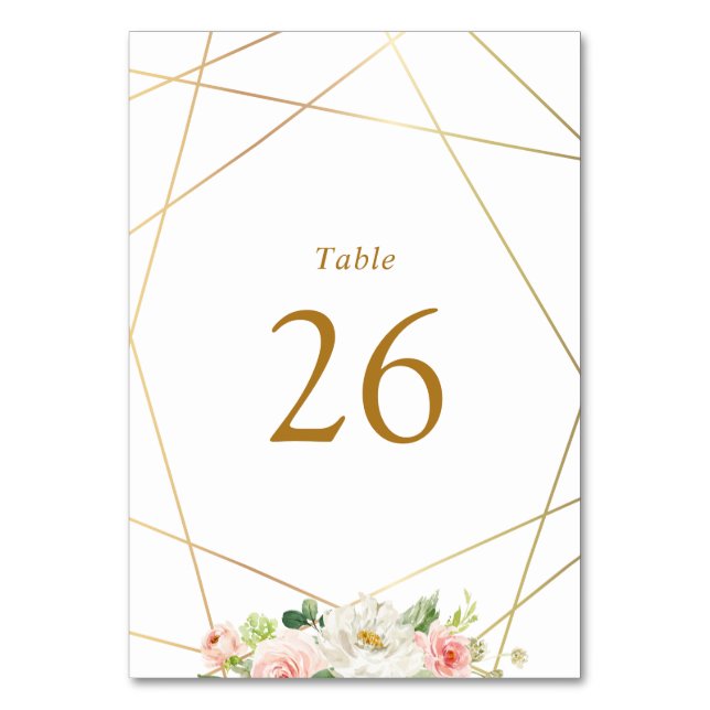 Numéro De Table Mariage floral géométrique or et aquarelle blush (Par défaut)