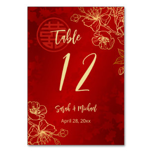 Numéro De Table Mariage Floral Gold chinois