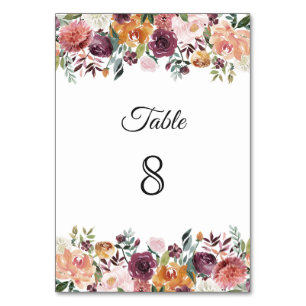 Numéro De Table Mariage Floral Ivory et Rouge Bourgogne