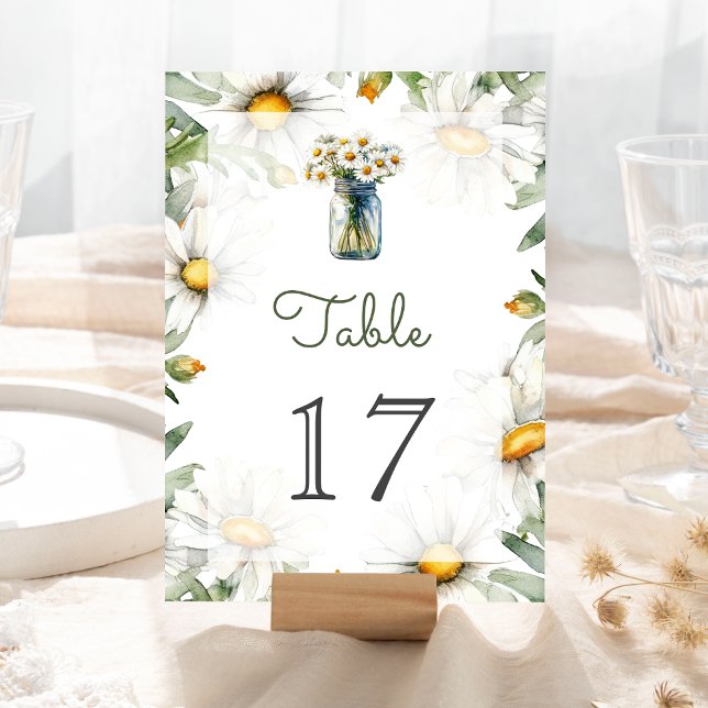 Numéro De Table Mariage Floral Jar Maçon Rustique aux Marguerites (Créateur téléchargé)