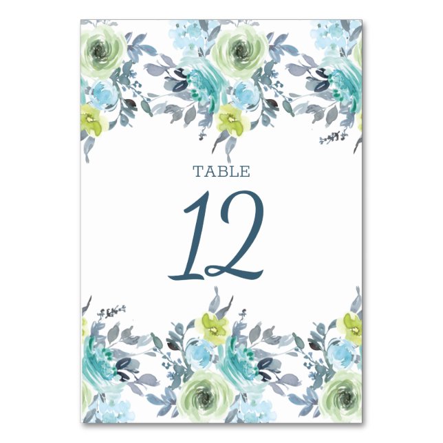 Numéro De Table Mariage Floral Jaune Bleu Clair Vert (Par défaut)
