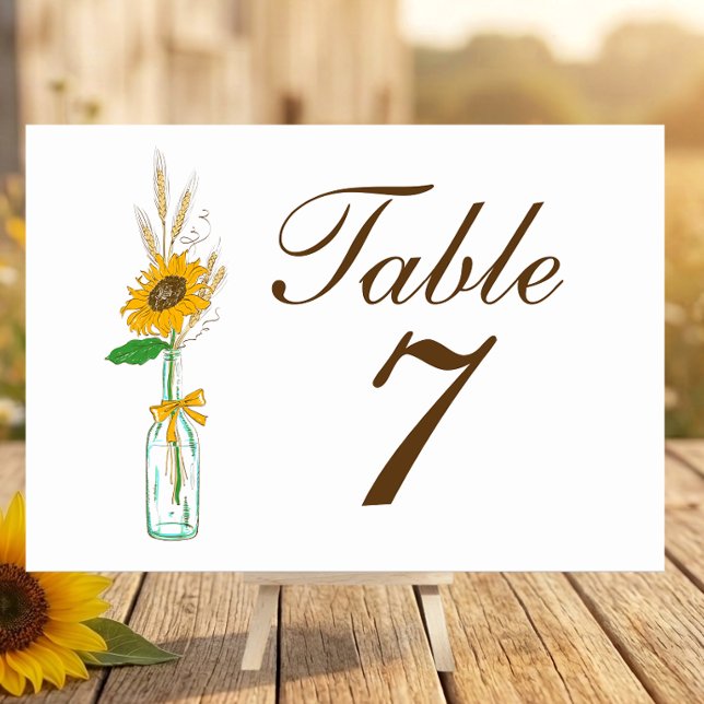Numéro De Table Mariage floral jaune de pays de tournesol boho d'a (Créateur téléchargé)