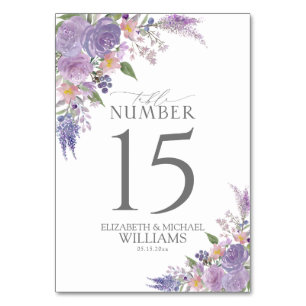 Numéro De Table Mariage floral Lilac moderne Lavender Mauve Script