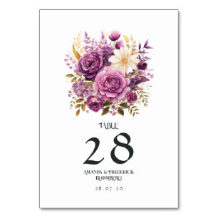 Numéro De Table Mariage floral Mauve et Gold