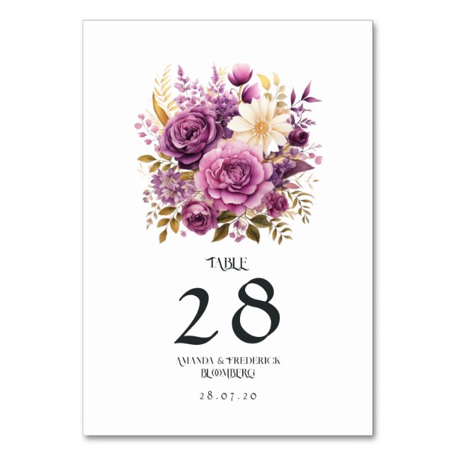 Numéro De Table Mariage floral Mauve et Gold (Par défaut)