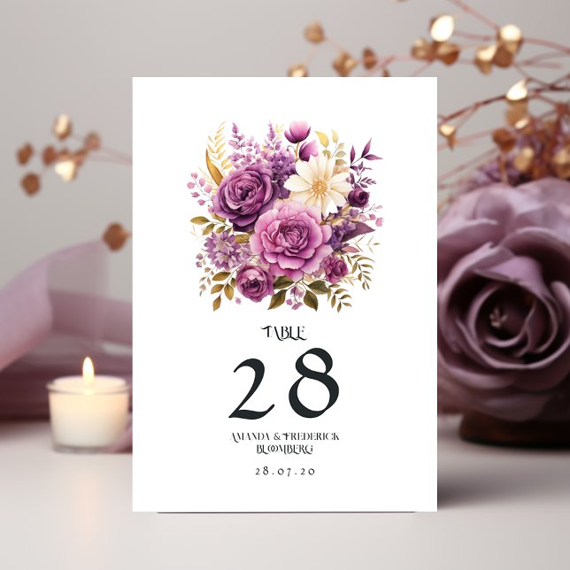 Numéro De Table Mariage floral Mauve et Gold (Créateur téléchargé)
