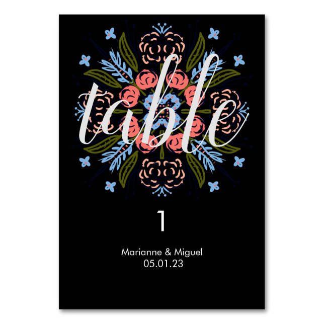 Numéro De Table Mariage Floral Médallion Noir Siège   (Par défaut)