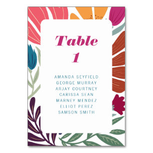 Numéro De Table Mariage floral moderne multicolore rétro