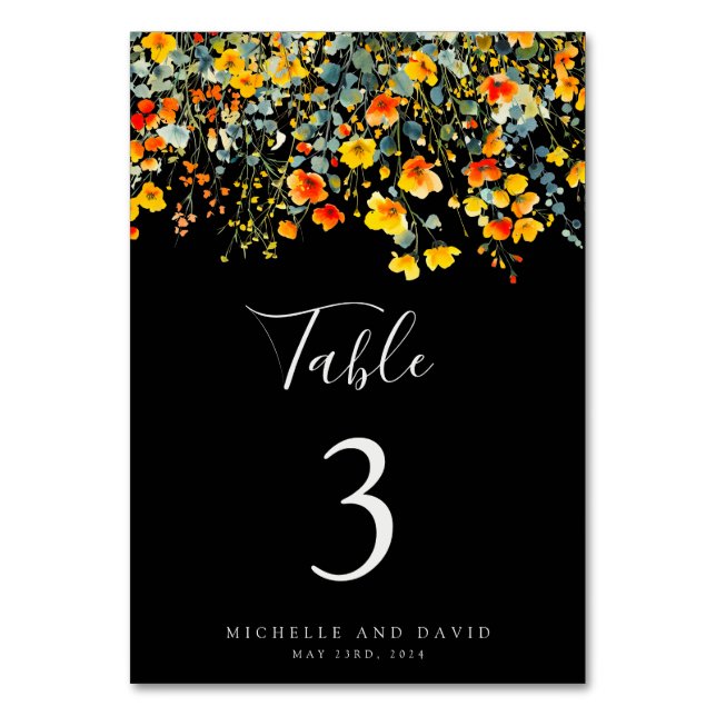 Numéro De Table Mariage floral noir brillant (Par défaut)