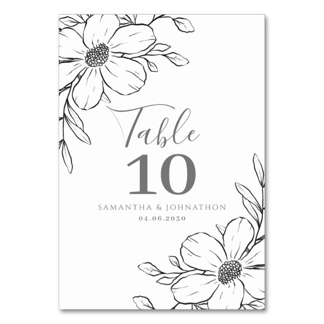 Numéro De Table Mariage floral noir et blanc  (Par défaut)