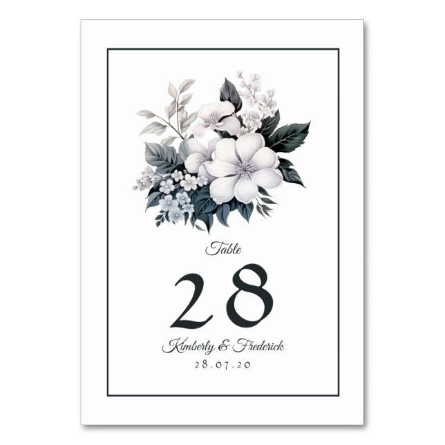 Numéro De Table Mariage floral noir et blanc (Par défaut)