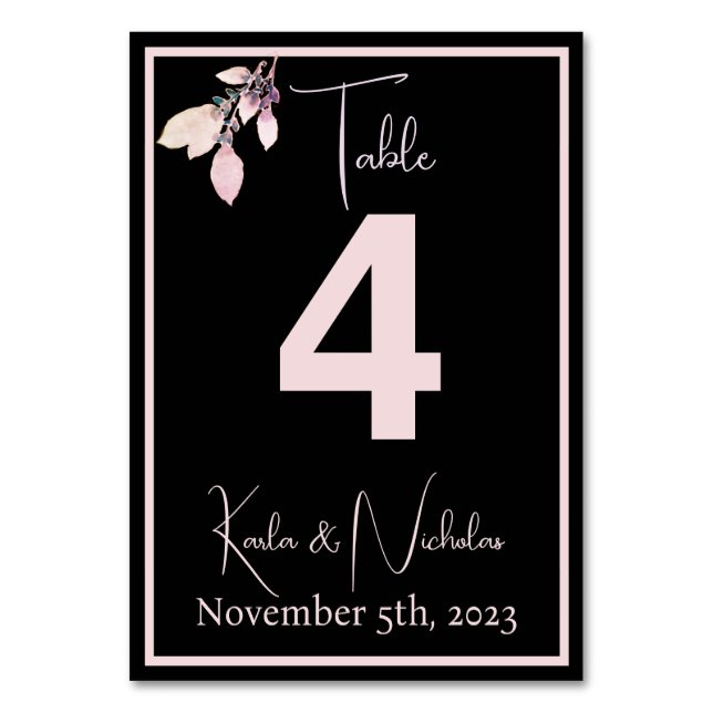 Numéro De Table Mariage floral noir et rose pastel (Par défaut)