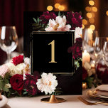 Numéro De Table Mariage floral noir noir foncé Moody Bourgogne<br><div class="desc">Personnalisez sans effort ce numéro de table de mariage élégant en quelques clics seulement. Utilisez le bouton "Modifier à l'aide des outils de conception" pour customiser le texte, modifier les polices et ajuster les couleurs de police pour qu'elles correspondent à votre thème. Ce design présente de magnifiques fleurs de pivoine...</div>