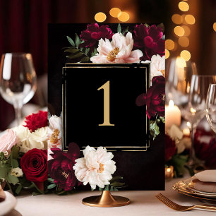 Numéro De Table Mariage floral noir noir foncé Moody Bourgogne