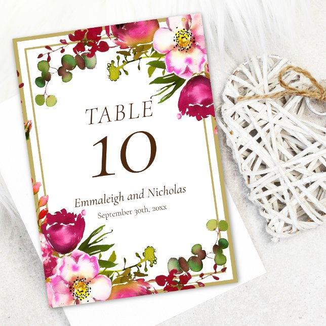 Numéro De Table Mariage Floral Or Rose Magenta (Créateur téléchargé)