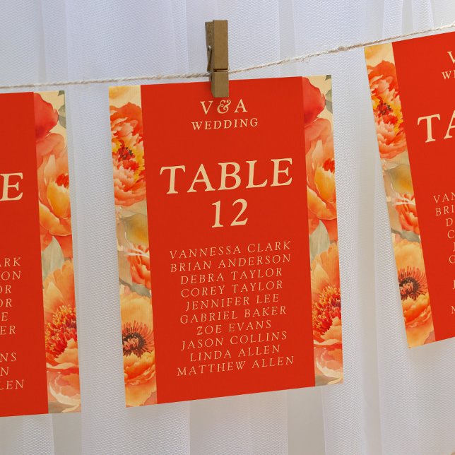 Numéro De Table Mariage Floral Orange Brûlé automne (Créateur téléchargé)