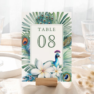 Numéro De Table Mariage Floral Paon Indien Tropical