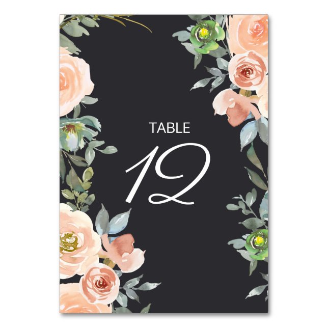 Numéro De Table Mariage Floral Pastel Vert Pêche et Marine (Par défaut)