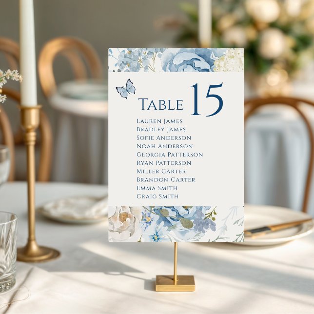 Numéro De Table Mariage floral romantique bleu Dusty (Créateur téléchargé)