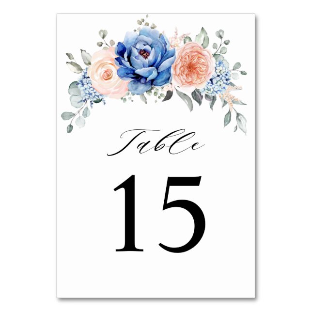 Numéro De Table Mariage floral rose bleu marine (Par défaut)