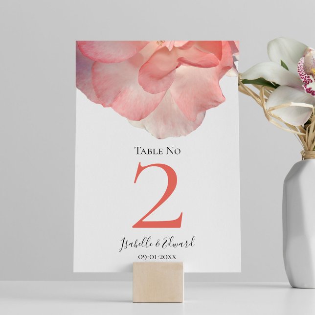 Numéro De Table Mariage floral rose corail élégant (Créateur téléchargé)