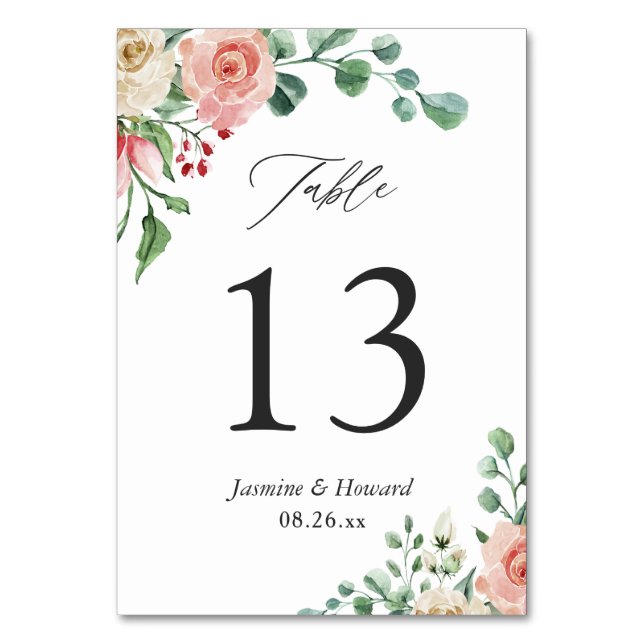 Numéro De Table Mariage floral Rose Elégant à main (Par défaut)