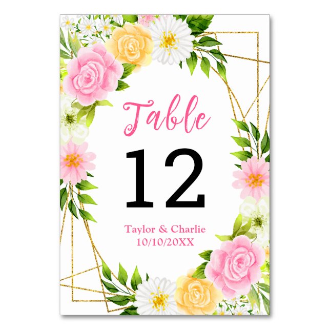 Numéro De Table Mariage Floral rose et jaune d'été (Par défaut)