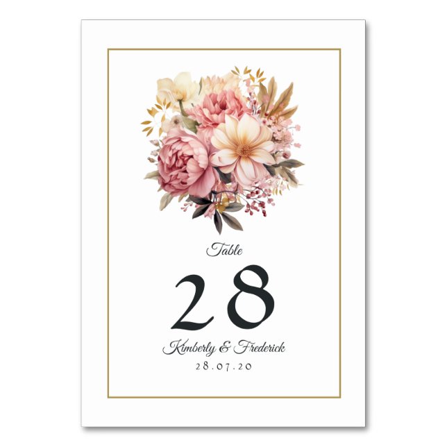 Numéro De Table Mariage floral rose et or (Par défaut)