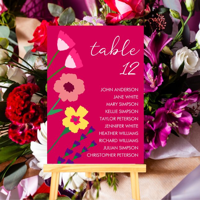 Numéro De Table Mariage floral rose gras et brillant Fuchsia (Créateur téléchargé)