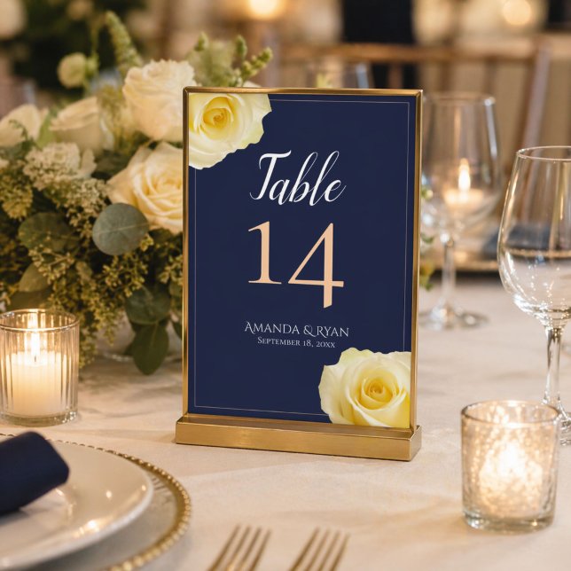 Numéro De Table Mariage Floral Rose Jaune Bleu Écriture Élégante (Créateur téléchargé)