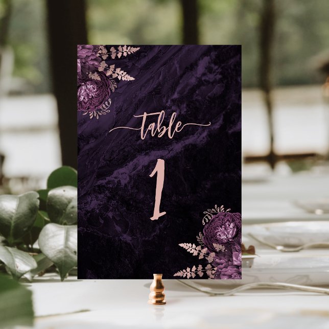 Numéro De Table Mariage Floral Rose Or Élégant Violet (Créateur téléchargé)