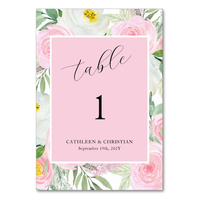 Numéro De Table Mariage Floral Rose Pâle  (Par défaut)