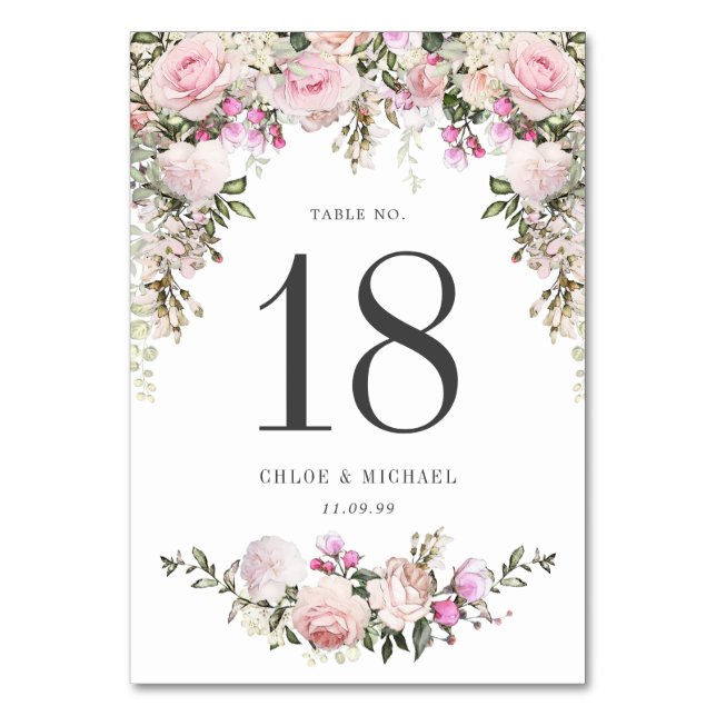 Numéro De Table Mariage floral rose rustique (Par défaut)