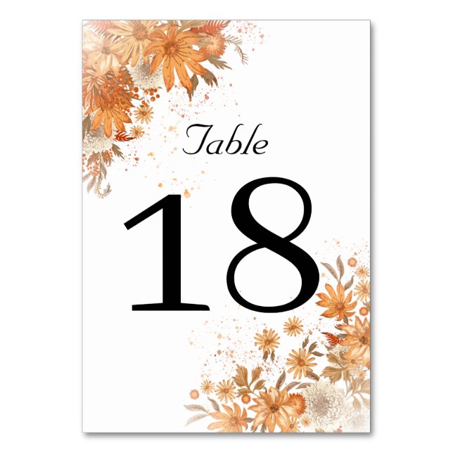 Numéro De Table Mariage Floral Rustique Aquarelle Automne (Par défaut)